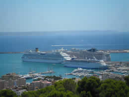 view of cruise ships from bellver castle